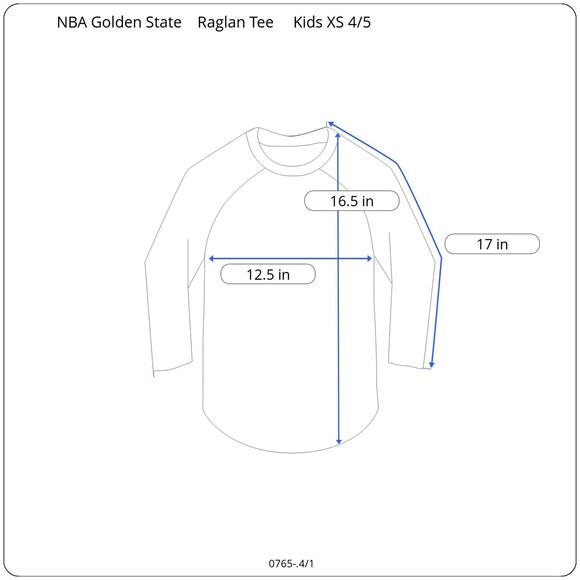 NBA Boys Golden State Warriers Shirt Raglan Long Sleeve XS 4/5 Grey Blue Tee - Picture 7 of 7